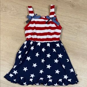 Little Toddler Girl’s 3/4T Red, White, and Blue Starry Patriotic Dress